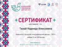 Сертификат участника Большого этнографического диктанта-2021